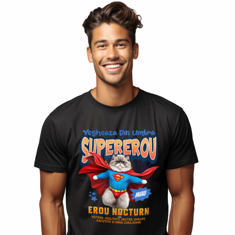 Tricou Femei, Barbati, Copii, Fata, Baiat, Unisex Personalizat Pisică Persană Supererou – Design Personalizat pentru Iubitorii de Animale și Familie