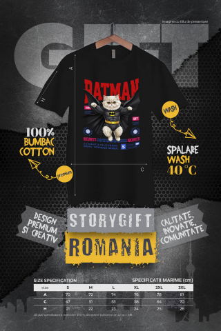 Tricou Femei, Barbati, Copii, Fata, Baiat, Unisex Personalizat Pisica Persană în Costum de Batman – Supererou Haioasă pentru Iubitorii de Pisici și Copii [3]