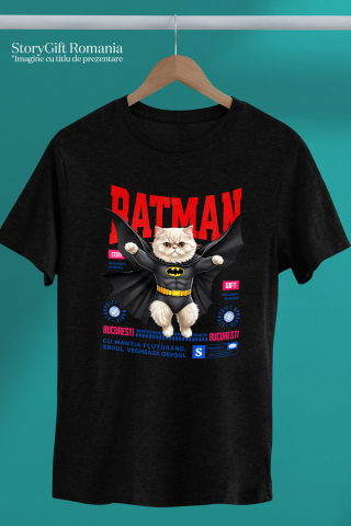 Tricou Femei, Barbati, Copii, Fata, Baiat, Unisex Personalizat Pisica Persană în Costum de Batman – Supererou Haioasă pentru Iubitorii de Pisici și Copii [2]