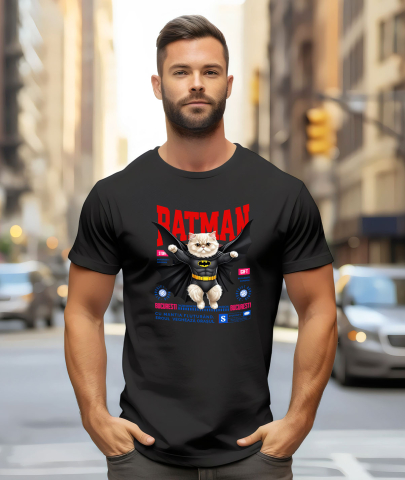 Tricou Femei, Barbati, Copii, Fata, Baiat, Unisex Personalizat Pisica Persană în Costum de Batman – Supererou Haioasă pentru Iubitorii de Pisici și Copii [1]