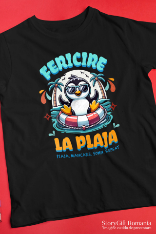 Tricou Femei, Barbati, Copii, Fata, Baiat, Unisex Personalizat "Produse personalizate pentru vacanță – Pinguin cu ochelari de soare pe plaja tropicala pentru familie și copii" [2]