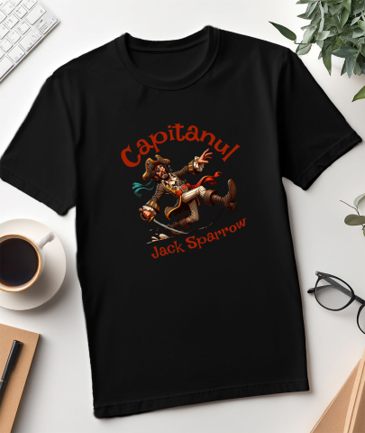 Tricou Femei, Barbati, Copii, Fata, Baiat, Unisex Personalizat Pirat Haios cu Sabie și Pălărie - Jucărie Tematică pentru Copii, Capitanul Jack Sparrow [2]