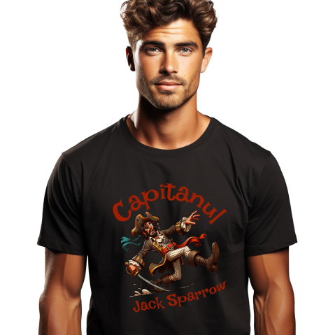 Basme Si Legende - Tricou Femei, Barbati, Copii, Fata, Baiat, Unisex Personalizat Pirat Haios cu Sabie și Pălărie - Jucărie Tematică pentru Copii, Capitanul Jack Sparrow