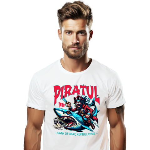 SuperEroi si Personaje TV - Tricou Femei, Barbati, Copii, Fata, Baiat, Unisex Personalizat Pirat Nervos pe Rechin cu Sabie - Cadou Personalizat pentru Copii și Tati