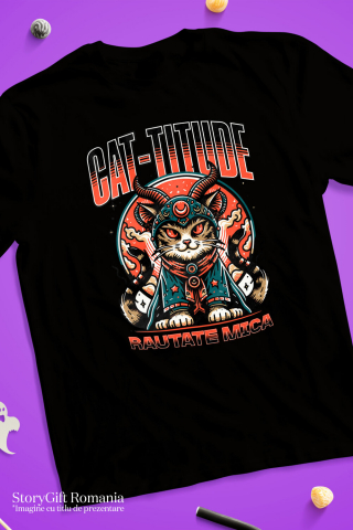 Tricou Femei, Barbati, Copii, Fata, Baiat, Unisex Personalizat Pisica Bizara Stil Asiatic Cu Ochi Roșii – Cat-titude Răutate Mică – Cadou Personalizat Iubitorilor De Pisici [2]