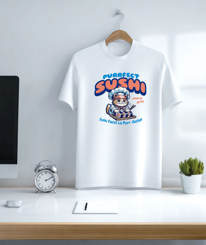 Tricou Femei, Barbati, Copii, Fata, Baiat, Unisex Personalizat Pisica Chef Ninja – Bucătar Asiatic, Sushi și Gastronomie Japoneză [2]