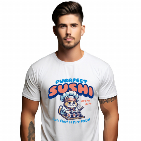 MESERII - Tricou Femei, Barbati, Copii, Fata, Baiat, Unisex Personalizat Pisica Chef Ninja – Bucătar Asiatic, Sushi și Gastronomie Japoneză