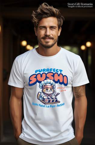 Tricou Femei, Barbati, Copii, Fata, Baiat, Unisex Personalizat Pisica Chef Ninja – Bucătar Asiatic, Sushi și Gastronomie Japoneză [1]