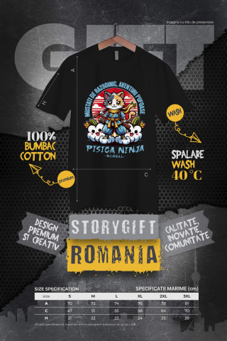 Tricou Femei, Barbati, Copii, Fata, Baiat, Unisex Personalizat Pisică Ninja Colorată cu Mustăți de Războinic – Aventuri Pufoase pe Nori [3]