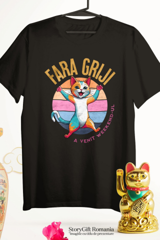 Tricou Femei, Barbati, Copii, Fata, Baiat, Unisex Personalizat Pisica Colorată Veselă „Fără Griji A Venit Weekend-ul” – Cadou Amuzant Pentru Iubitorii De Pisici [2]