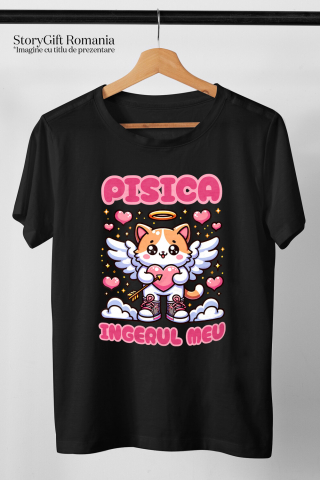 Tricou Femei, Barbati, Copii, Fata, Baiat, Unisex Personalizat Pisica Cu Aripi și Inimă Cu Săgeată - Cadou Personalizat „Pisica Îngerul Meu” pentru Familie și Prieteni [2]