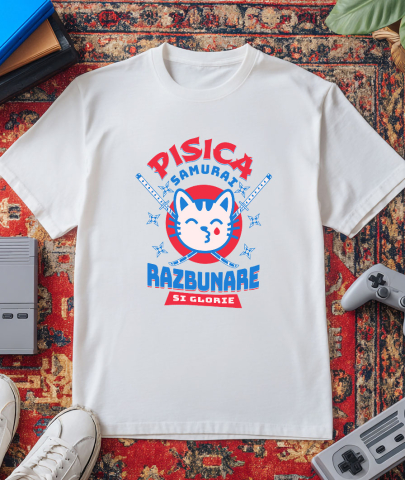 Tricou Femei, Barbati, Copii, Fata, Baiat, Unisex Personalizat Pisica Samurai Cu Lacrima De Sânge Și Sabii Ninja – Răzbunare Și Glorie, Cadou Personalizat [2]