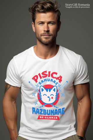 Tricou Femei, Barbati, Copii, Fata, Baiat, Unisex Personalizat Pisica Samurai Cu Lacrima De Sânge Și Sabii Ninja – Răzbunare Și Glorie, Cadou Personalizat [1]