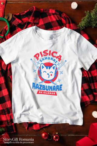 Tricou Femei, Barbati, Copii, Fata, Baiat, Unisex Personalizat Pisica Samurai Cu Lacrima De Sânge Și Sabii Ninja – Răzbunare Și Glorie, Cadou Personalizat [2]