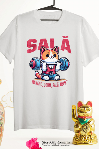 Tricou Femei, Barbati, Copii, Fata, Baiat, Unisex Personalizat Pisică Fitness Ridicând Greutăți – Cadou Amuzant pentru Sportivi [2]