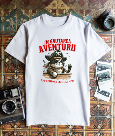 Tricou Femei, Barbati, Copii, Fata, Baiat, Unisex Personalizat Tricou Personalizat Pisică Pirat – "Explorăm Locuri Noi" | Cadou pentru Aventurieri și Iubitori de Pisici [2]