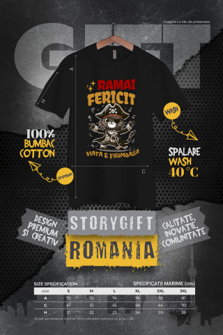 Tricou Femei, Barbati, Copii, Fata, Baiat, Unisex Personalizat Tricou Personalizat Pisică Pirat – "Rămâi Fericit, Viața E Frumoasă" | Cadou Amuzant pentru Iubitori de Pisici [3]