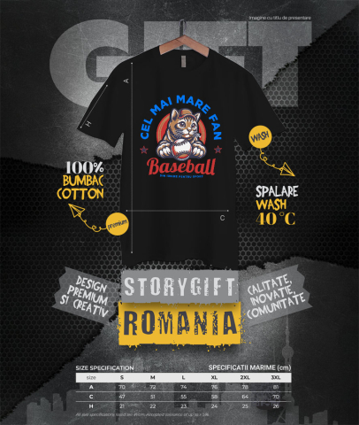 Tricou Femei, Barbati, Copii, Fata, Baiat, Unisex Personalizat Pisică Jucătoare de Baseball – Cadou Amuzant pentru Iubitorii de Sport [3]