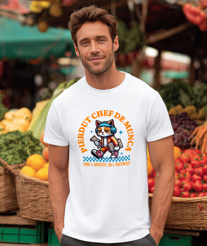 Tricou Femei, Barbati, Copii, Fata, Baiat, Unisex Personalizat Pisică Extenuată cu Trening Colorat și Căști Audio – Cadou Amuzant pentru Muncă și Distracție [1]