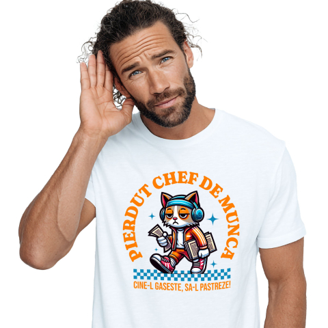 Amuzante - Tricou Femei, Barbati, Copii, Fata, Baiat, Unisex Personalizat Pisică Extenuată cu Trening Colorat și Căști Audio – Cadou Amuzant pentru Muncă și Distracție