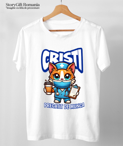 Tricou Femei, Barbati, Copii, Fata, Baiat, Unisex Personalizat Pisică Doctor Cu Cafea – Design Amuzant pentru Cadouri Personalizate [2]