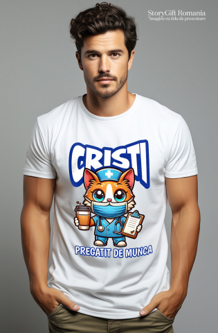 Tricou Femei, Barbati, Copii, Fata, Baiat, Unisex Personalizat Pisică Doctor Cu Cafea – Design Amuzant pentru Cadouri Personalizate [1]