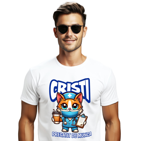 Tricou Femei, Barbati, Copii, Fata, Baiat, Unisex Personalizat Pisică Doctor Cu Cafea – Design Amuzant pentru Cadouri Personalizate