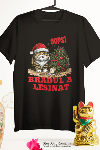 Tricou Femei, Barbati, Copii, Fata, Baiat, Unisex Personalizat Tricou Personalizat Crăciun – Pisică Amuzantă și Brad Răsturnat [2]