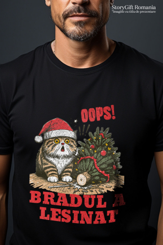 Tricou Femei, Barbati, Copii, Fata, Baiat, Unisex Personalizat Tricou Personalizat Crăciun – Pisică Amuzantă și Brad Răsturnat [1]