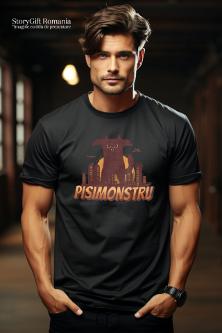 Tricou Femei, Barbati, Copii, Fata, Baiat, Unisex Personalizat Pisica Imensă Neagră cu Text PisiMonstru – Cadou Personalizat pentru Iubitorii de Motani și Pisici [1]