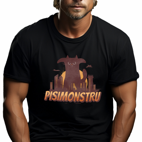PISICI - Tricou Femei, Barbati, Copii, Fata, Baiat, Unisex Personalizat Pisica Imensă Neagră cu Text PisiMonstru – Cadou Personalizat pentru Iubitorii de Motani și Pisici