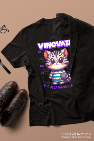 Tricou Femei, Barbati, Copii, Fata, Baiat, Unisex Personalizat Pisica În Dungi Cu Ghem De Lână „Vinovată Pentru Că Mănânc Mult” – Cadou Amuzant Pentru Iubitorii De Pisici [2]