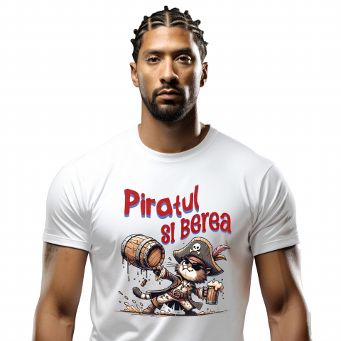 bauturi - Tricou Femei, Barbati, Copii, Fata, Baiat, Unisex Personalizat „Pisica Motan cu Palarie de Pirat și Halba de Bere - Cadou pentru Copii cu Tema Piraților și Desene Animate”