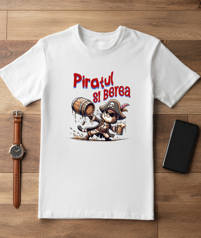 Tricou Femei, Barbati, Copii, Fata, Baiat, Unisex Personalizat „Pisica Motan cu Palarie de Pirat și Halba de Bere - Cadou pentru Copii cu Tema Piraților și Desene Animate” [2]