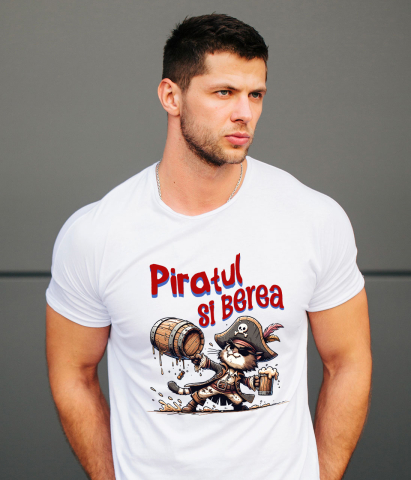 Tricou Femei, Barbati, Copii, Fata, Baiat, Unisex Personalizat „Pisica Motan cu Palarie de Pirat și Halba de Bere - Cadou pentru Copii cu Tema Piraților și Desene Animate” [1]