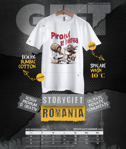 Tricou Femei, Barbati, Copii, Fata, Baiat, Unisex Personalizat „Pisica Motan cu Palarie de Pirat și Halba de Bere - Cadou pentru Copii cu Tema Piraților și Desene Animate” [3]