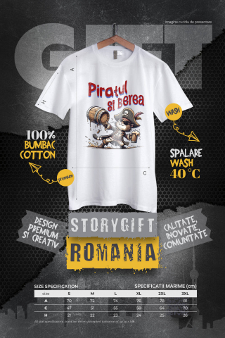 Tricou Femei, Barbati, Copii, Fata, Baiat, Unisex Personalizat „Pisica Motan cu Palarie de Pirat și Halba de Bere - Cadou pentru Copii cu Tema Piraților și Desene Animate” [3]