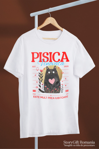 Tricou Femei, Barbati, Copii, Fata, Baiat, Unisex Personalizat "Pisica Neagră cu Inima Roz - Cadou Amuzant pentru Iubitori de Pisici" [2]
