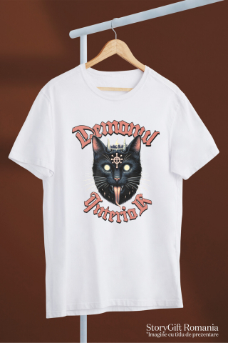 Tricou Femei, Barbati, Copii, Fata, Baiat, Unisex Personalizat Pisica Neagră Stil Iluminați Halloween – Cadou „Demonul Interior” pentru Iubitorii De Pisici și Halloween [2]