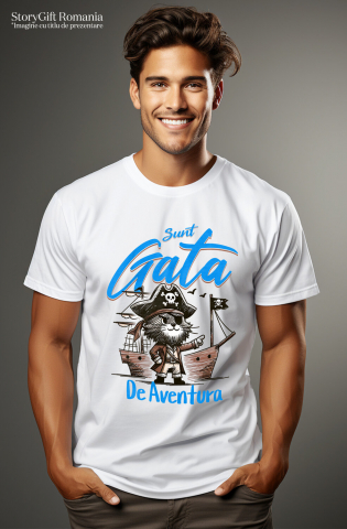 Tricou Femei, Barbati, Copii, Fata, Baiat, Unisex Personalizat "Pisica Pirat cu Pălărie și Corabie - Cadou Aventuros pentru Copii" [1]