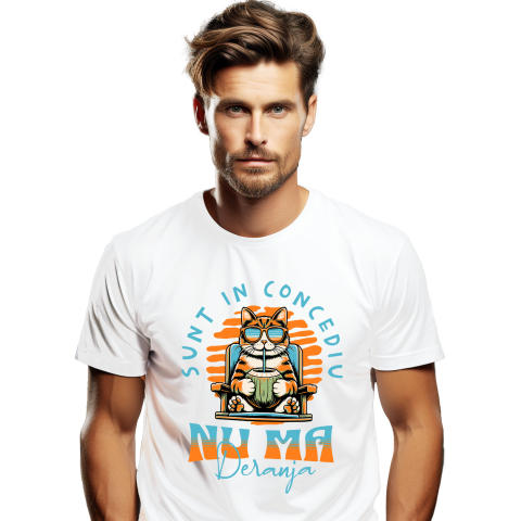 Pisici - Tricou Femei, Barbati, Copii, Fata, Baiat, Unisex Personalizat Pisica Pe Sezlong Cu Nuca De Cocos – Cadouri Personalizate Pentru Tati, Copii și Familie