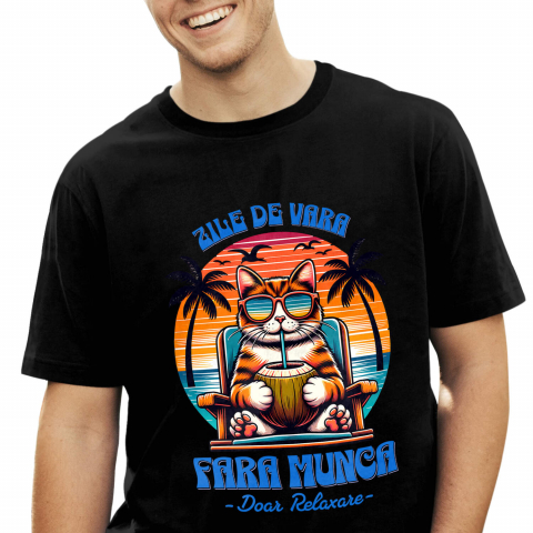 PLAJA - Tricou Femei, Barbati, Copii, Fata, Baiat, Unisex Personalizat Pisică Relaxată Pe Sezlong – Cadou Personalizat Pentru Familie & Prieteni