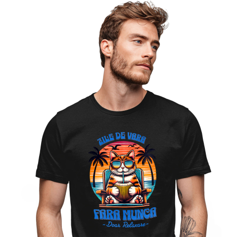 Plaja - Tricou Femei, Barbati, Copii, Fata, Baiat, Unisex Personalizat Pisică Relaxată Pe Sezlong – Cadou Personalizat Pentru Familie & Prieteni