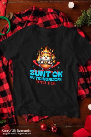 Tricou Femei, Barbati, Copii, Fata, Baiat, Unisex Personalizat Pisică Portocalie în Bol Fierbinte cu Noodles în Flăcări - Cadouri Amuzante cu Mesaje Pozitive pentru Familie și Prieteni [2]