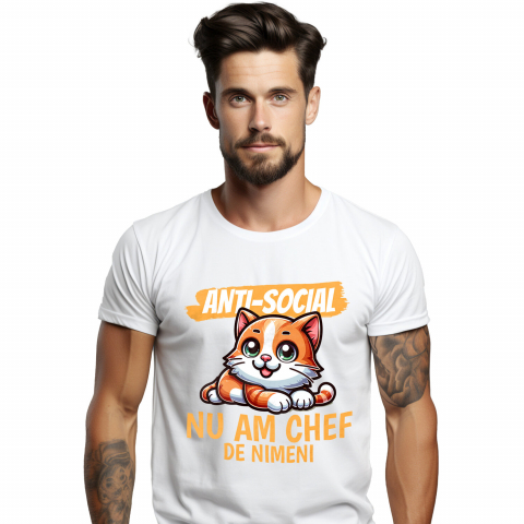 Tricou Femei, Barbati, Copii, Fata, Baiat, Unisex Personalizat Pisica Portocalie Vesela Cu Ochi Verzi – Cadou Amuzant Personalizat Anti-social pentru Familie și Prieteni