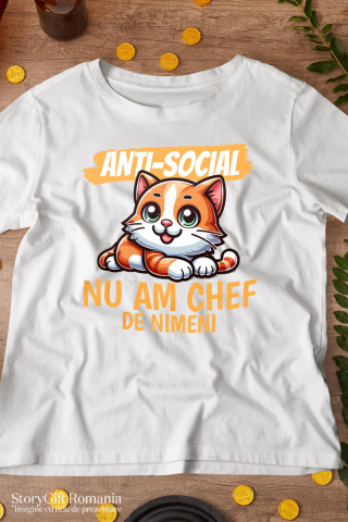 Tricou Femei, Barbati, Copii, Fata, Baiat, Unisex Personalizat Pisica Portocalie Vesela Cu Ochi Verzi – Cadou Amuzant Personalizat Anti-social pentru Familie și Prieteni [2]