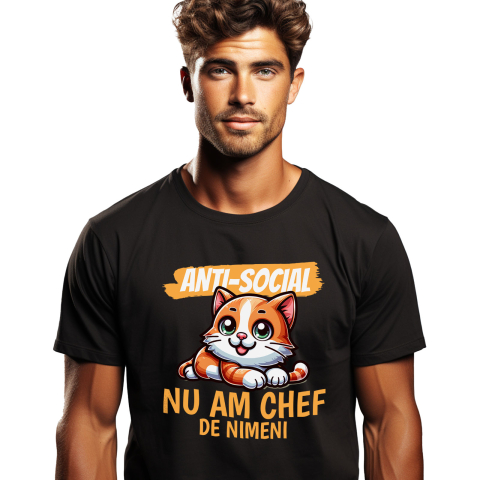 Tricou Femei, Barbati, Copii, Fata, Baiat, Unisex Personalizat Pisica Portocalie Vesela Cu Ochi Verzi – Cadou Amuzant Personalizat Anti-social pentru Familie și Prieteni