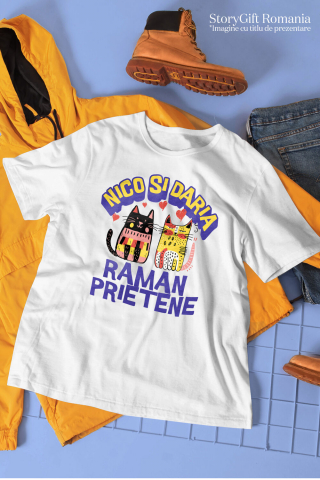 Tricou Femei, Barbati, Copii, Fata, Baiat, Unisex Personalizat Cadouri personalizate cu pisici – Portrete colorate pentru Nico și Daria [2]