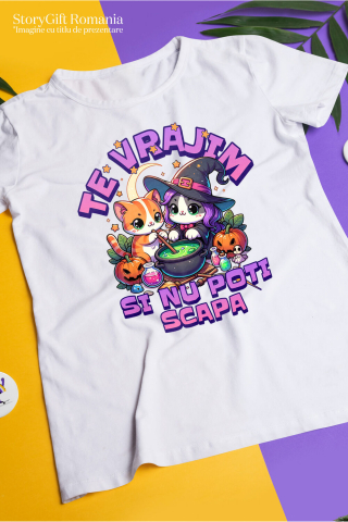 Tricou Femei, Barbati, Copii, Fata, Baiat, Unisex Personalizat Pisici Vrăjitoare cu Poțiune Magică | Cadou Halloween Personalizat | Decor Tematic Halloween [2]