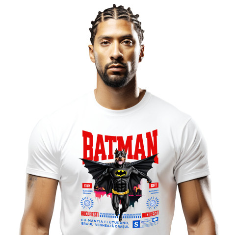 Tricou Femei, Barbati, Copii, Fata, Baiat, Unisex Personalizat Pitbull În Costum de Batman – Câine Supererou pentru Familie și Copii